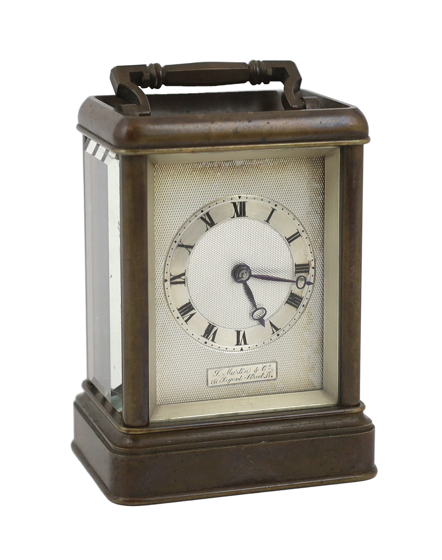 T. Martin & Co., 151 Regent Street. W., a Victorian bronze carriage timepiece